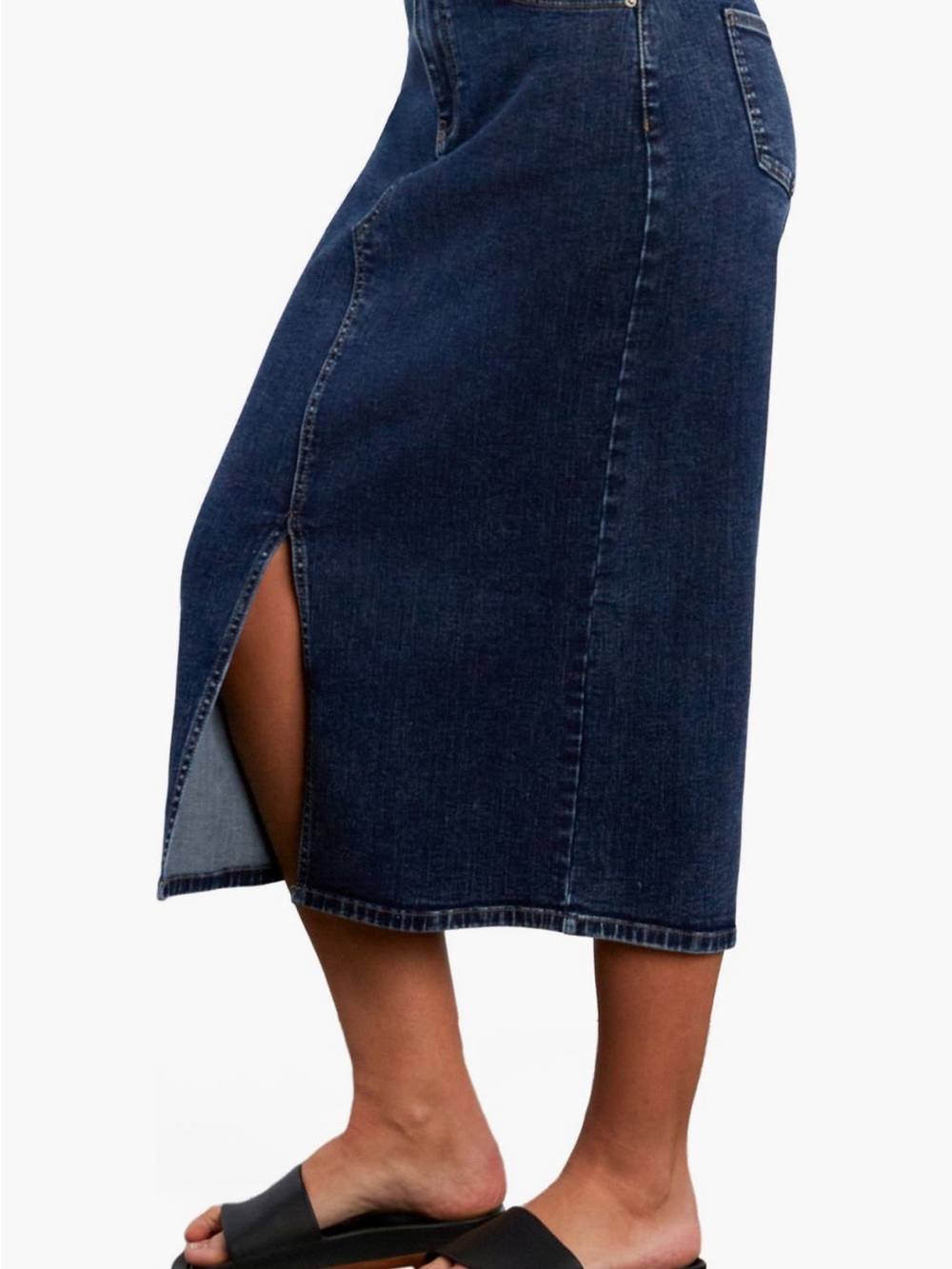 Wash Lab Women's Dark Lucy Blue Denim Midi Skirt with Side Slit